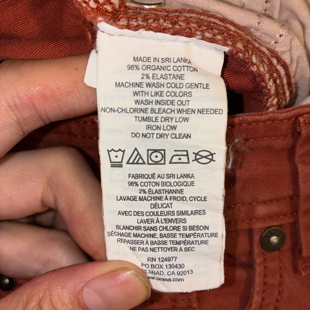 prAna Bronson Pants in Henna Cinnamon Color Organic Cotton Eco Mens sz 34 x 32* - Picture 7 of 8